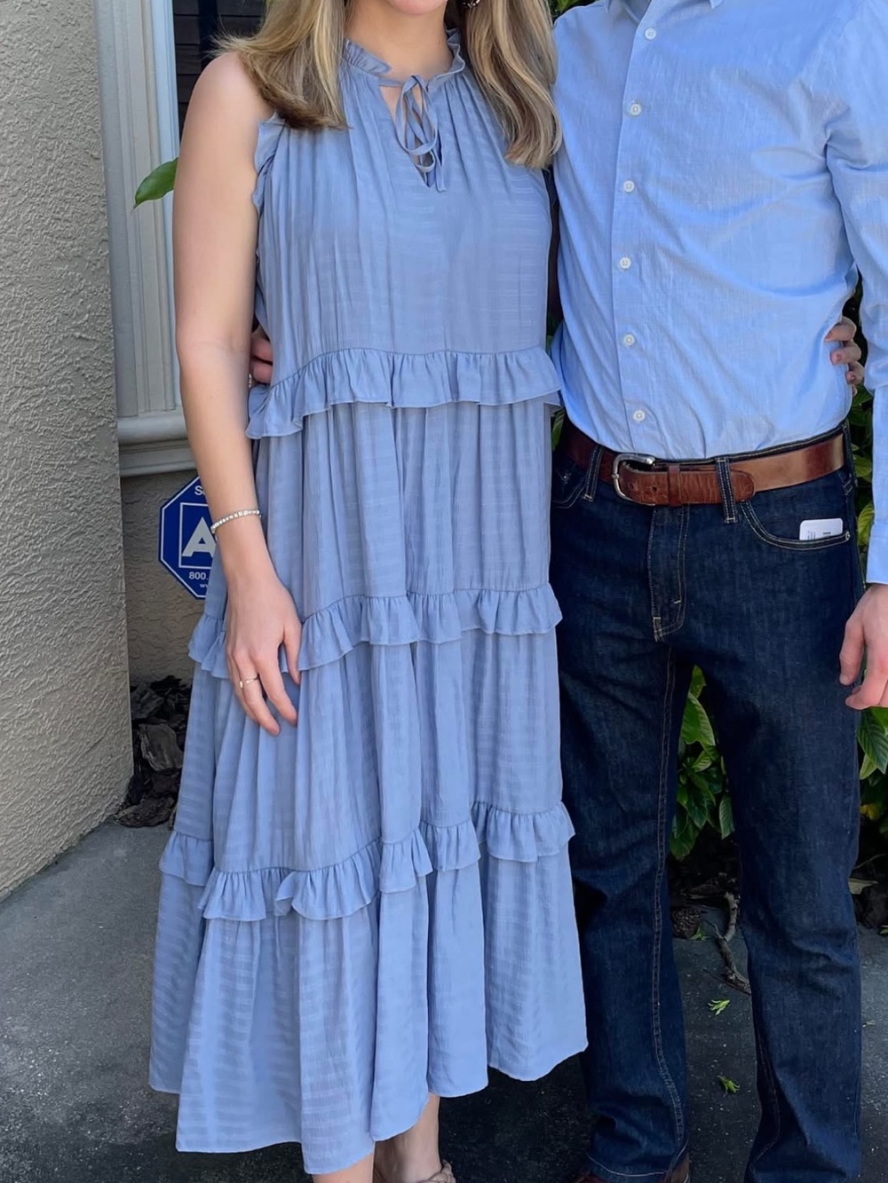 Light Blue Tiered Ruffle Midi Dress
